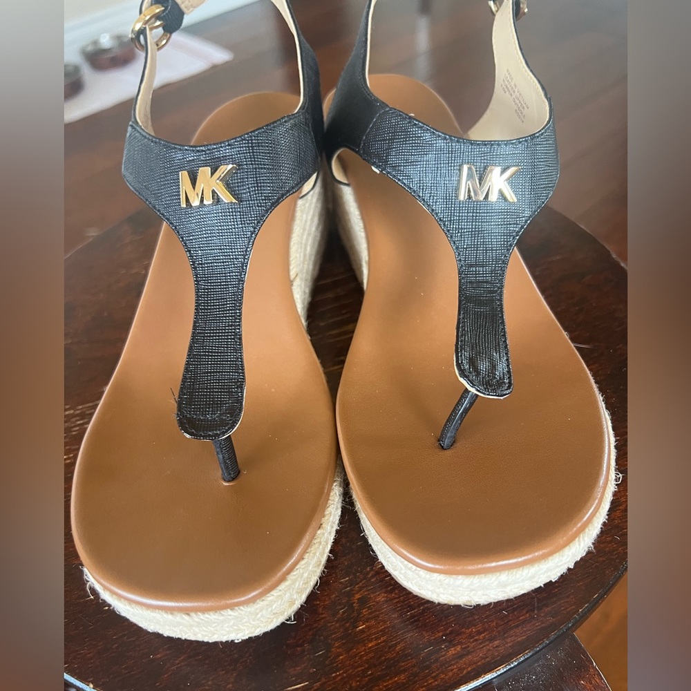 Michael Kors Laney Saffiano Leather Espadrille Wedge Sandal 8.5